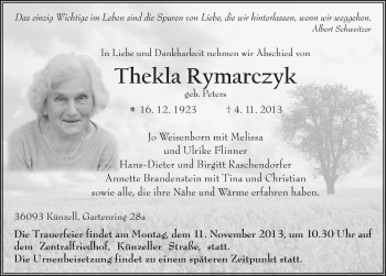 Traueranzeige von Thekla Rymarczyk 