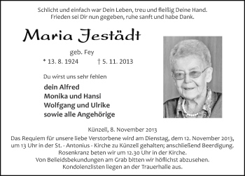 Traueranzeige von Maria Jestädt 