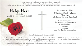 Traueranzeige von Helga Herr 
