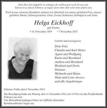 Traueranzeige von Helga Eickhoff 