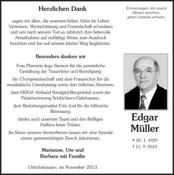 Traueranzeige von Edgar Müller 
