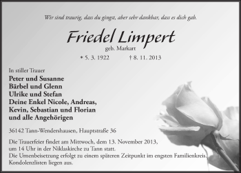 Traueranzeige von Friedel Limpert 