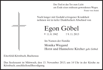 Traueranzeige von Egon Göbel 