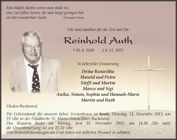 Traueranzeige von Reinhold Auth 