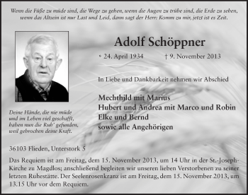 Traueranzeige von Adolf Schöppner 