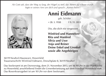 Traueranzeige von Anni Eidmann 