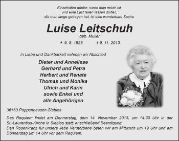 Traueranzeige von Luise Leitschuh 