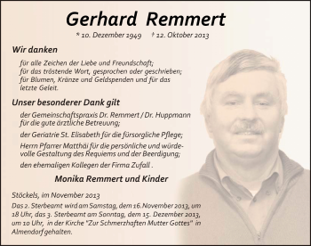 Traueranzeige von Gerhard Remmert 