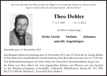 Traueranzeige von Theo Dehler 