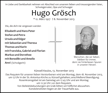 Traueranzeige von Hugo Grösch 