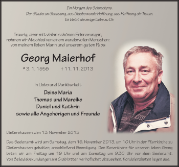 Traueranzeige von Georg Maierhof 