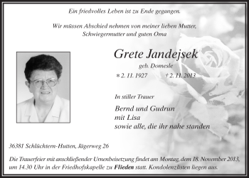 Traueranzeige von Grete Jandejsek 