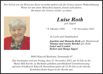 Traueranzeige von Luise Roth 
