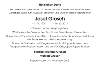 Traueranzeige von Josef Grosch 