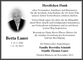 Traueranzeige von Berta Lauer 