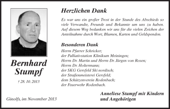 Traueranzeige von Bernhard Stumpf 