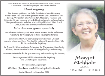 Traueranzeige von Margot Eichholz 