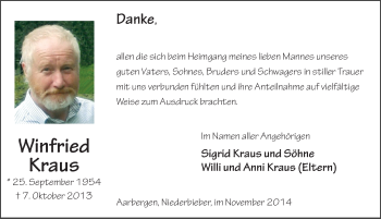 Traueranzeige von Winfried Kraus 