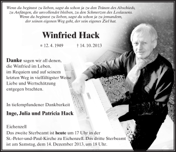 Traueranzeige von Winfried Hack 