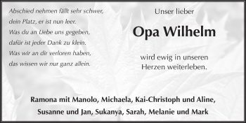 Traueranzeige von Wilhelm  