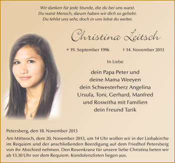 Traueranzeige von Christina Leitsch 