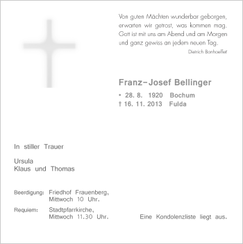 Traueranzeige von Franz-Josef Bellinger 