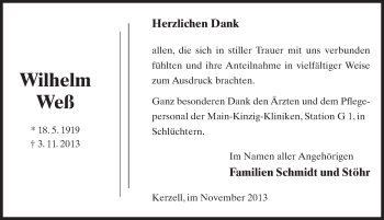 Traueranzeige von Wilhelm Weß 
