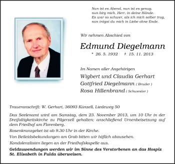 Traueranzeige von Edmund Diegelmann 