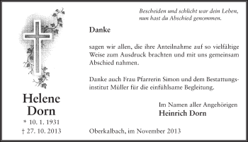 Traueranzeige von Helene Dorn 