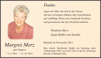 Traueranzeige von Margret Merz 