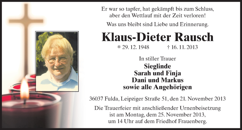  Traueranzeige für Klaus-Dieter Rausch vom 21.11.2013 aus 