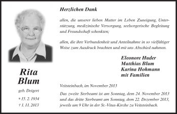 Traueranzeige von Rita Blum 