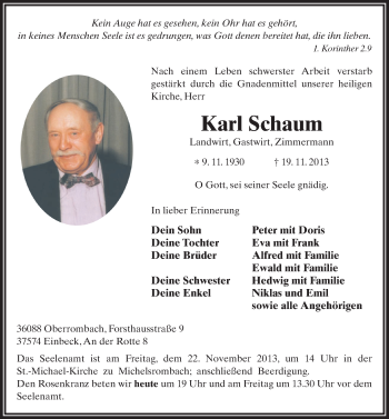 Traueranzeige von Karl Schaum 