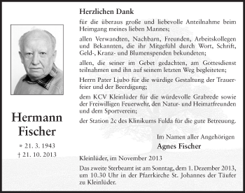 Traueranzeige von Hermann Fischer 