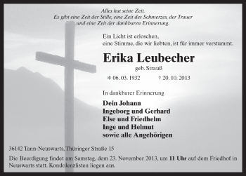 Traueranzeige von Erika Leubecher 