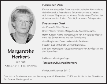 Traueranzeige von Margarethe Herbert 