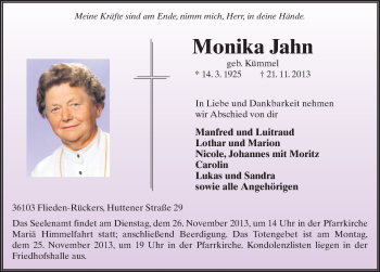 Traueranzeige von Monika Jahn 