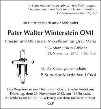 Traueranzeige von Walter Winterstein 