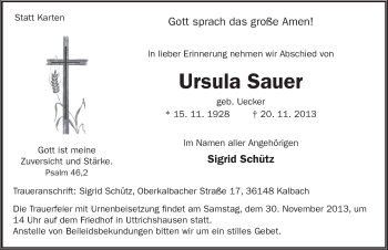 Traueranzeige von Ursula Sauer 