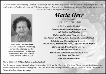 Traueranzeige von Maria Herr 