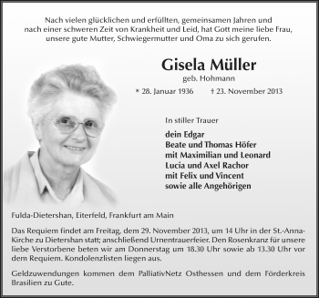 Traueranzeige von Gisela Müller 