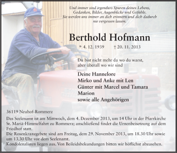 Traueranzeige von Berthold Hofmann 