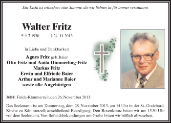 Traueranzeige von Walter Fritz 