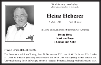 Traueranzeige von Heinz Heberer 
