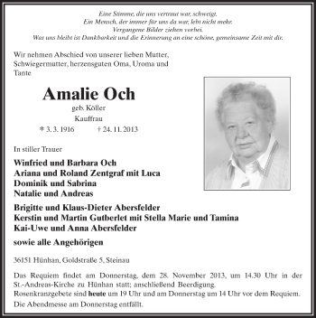 Traueranzeige von Amalie Och 