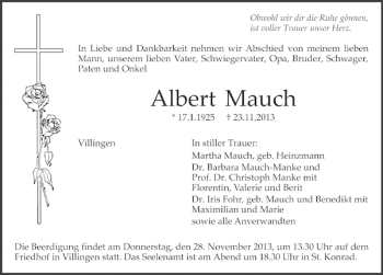 Traueranzeige von Albert Mauch 