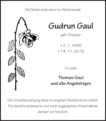 Traueranzeige von Gudrun Gaul 