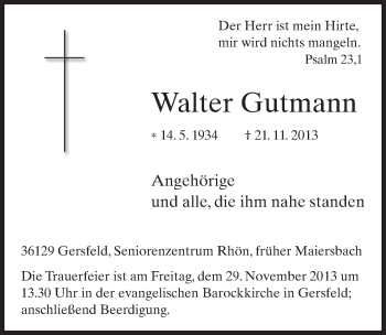Traueranzeige von Walter Gutmann 