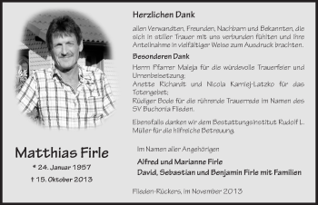 Traueranzeige von Matthias Firle 