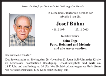 Traueranzeige von Josef Böhm 